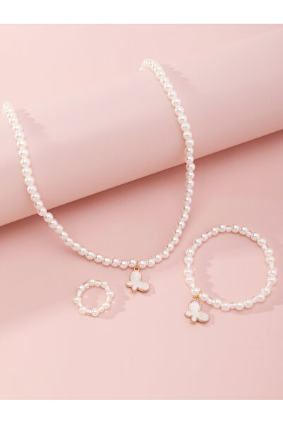 Take Two By Styli Girls White Butterfly Charm Pearl Beaded Nacklace, Bracelet...