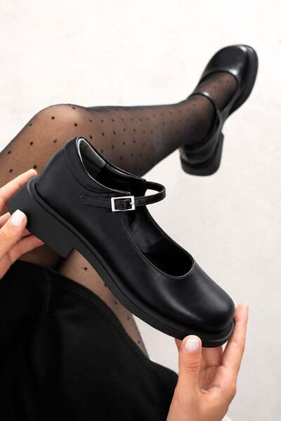 dabab shoes Berlin Women's Black Leather Mary Jane Round Toe 2 cm Thick Sole ...