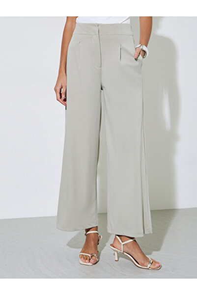 Styli Beige Wide Leg Ankle Length Pants with Pleats