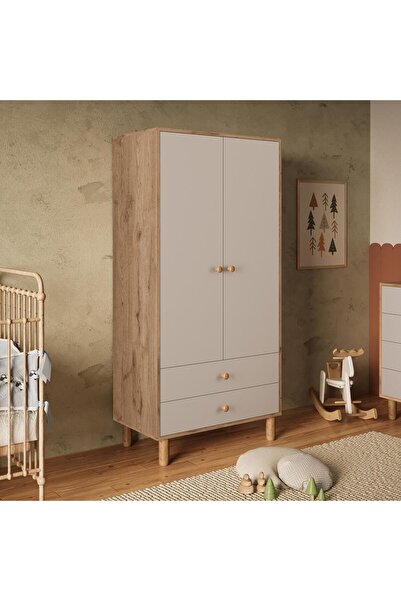 Bimossa KG2010 Bunny Sepet-Kumtaşı 80 cm, 2 Kapaklı Gardırop, 2 Çekmeceli Yük...