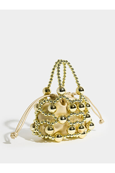 Styli Gold Tone Beads Embellished Drawstring Bag
