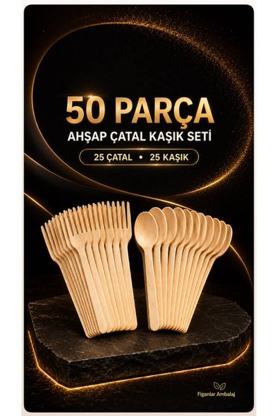 figanlar ambalaj FİGANLAR 50 Parça Kullan At Ahşap Çatal Kaşık Seti 16 cm 25 ...
