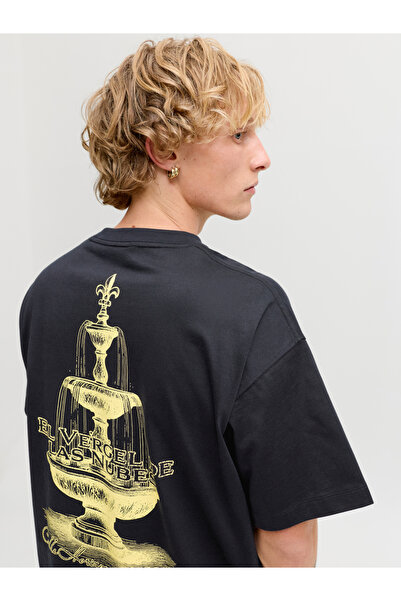 Jack & Jones Black Graphic Fountain Print Crew Neck T-Shirt