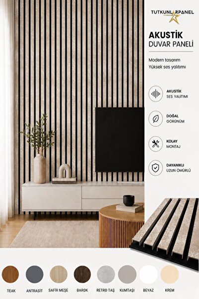 TUTKUNLAR PANEL Akustik Duvar Paneli Çıtalı MDF Ahşap Ses Yalıtımlı Dekoratif...