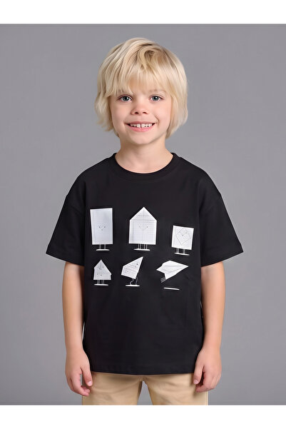 JUNIORLOOM By Styli Boys Black Graphic Print Oversized T-Shirt By Juniorloom