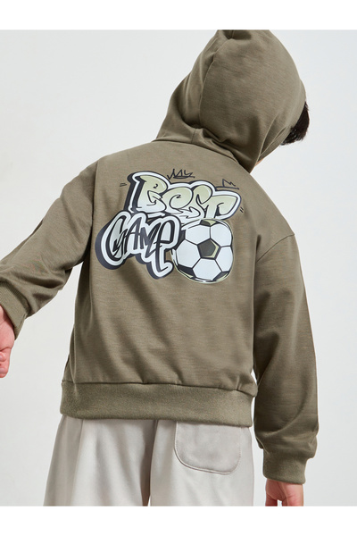 Styli Boys Green Football print Oversized Hoodie