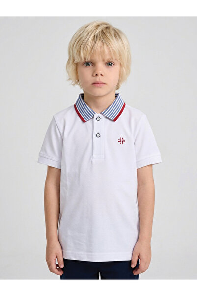 JUNIORLOOM By Styli Boys White Striped Collar Regular Fit polo T-Shirt By Jun...