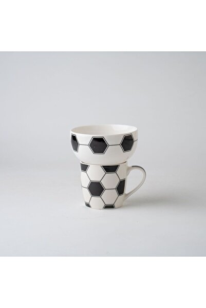 Danube Home Bts 2 Piece Soccer Breakfast Set Mug And Bowl -345ml, 480ml, Blac...