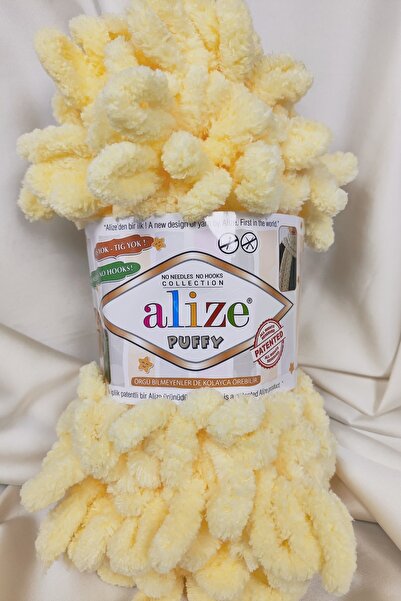 Alize Puffy fir de tricotat manual galben deschis 100gr. 9mt. (Pachet de 5) -...