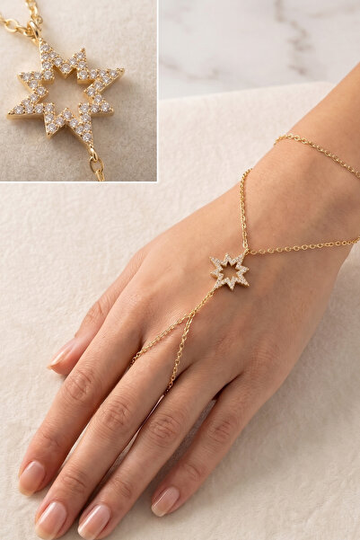 AURRARİ Premium Gold Big Star Steel Shahmeran Bracelet