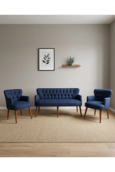Azra Mobilya Roma 3+1+1 Keten Kumaş Balkon Ofis Çay Seti Bekleme Koltuk Takım...