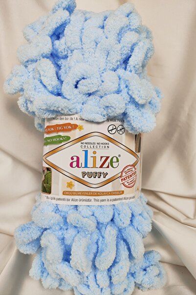 Alize Puffy Fir de tricotat manual albastru deschis 100gr. 9mt. (Pachet de 5)...