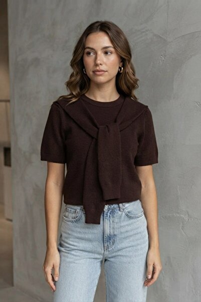 Shopping Shop Shawl-Tie Knitwear Blouse Brown