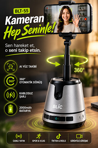 Merwish AI Yüz Takipli Akıllı Telefon Standı Tripot 360° Otomatik Dönüş Kablo...