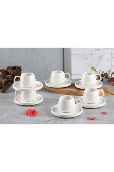 SHALLOW New Bone China Ema Coffee Cup And Saucer Set, 100ml (white, 6 Cups, 6...