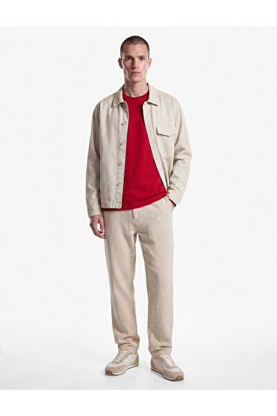 Koton Regular Fit Cotton Chino Muslin Trousers with Belted Laces, Buttons and...