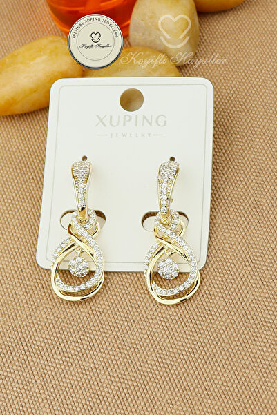 Keyifli Hayaller Xuping Earrings - Xuping Dangling Infinity Model Gold Zircon...
