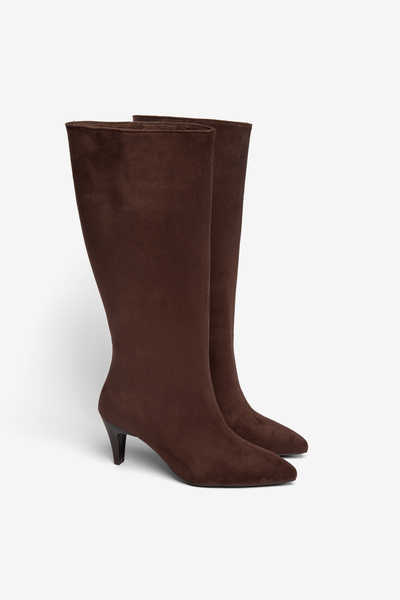RİSSOLİ Bitter Brown Suede Thin Short Heeled Boots with Middle Stitching Detail