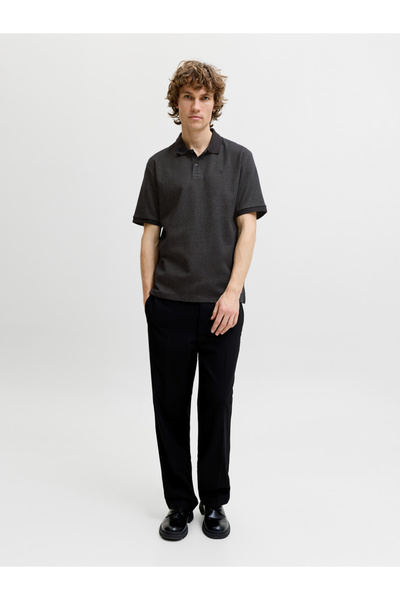 Jack & Jones Black Cotton Regular Fit Polo