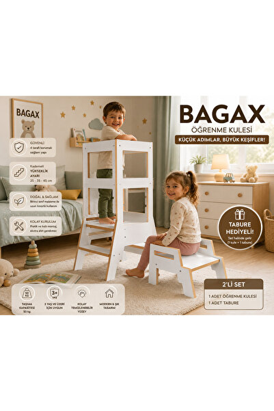 BAGAX Çocuk Öğrenme Kulesi ve Montessori Sandalye – 2-6 Yaş – Mutfak Yardımcı...