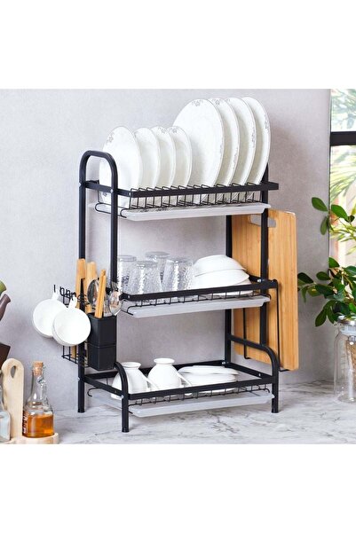 Danube Home Atticus 3-Tier Iron Dish Rack With PP Cup, Black, L 42 x W 25 x H...