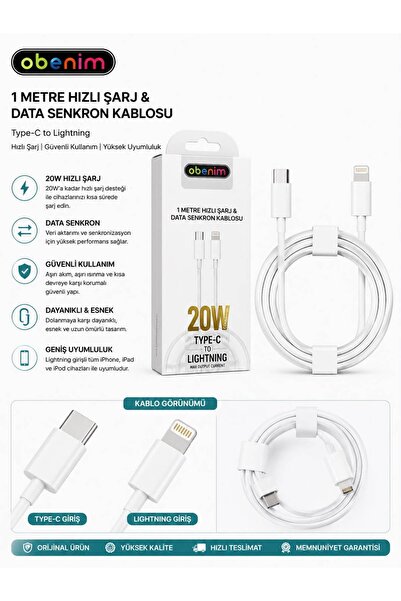 o benim Type-c to lightning kablo 1 metre 20w hızlı kablo