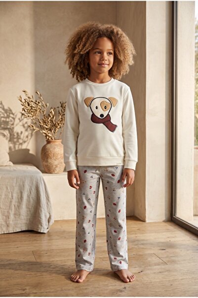Katia&Bony Children's Lovely Winter Doggy Ecru Pajama Set