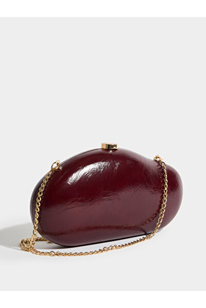 Styli Burgundy Patent Hardcase Clutch with Chain Strap