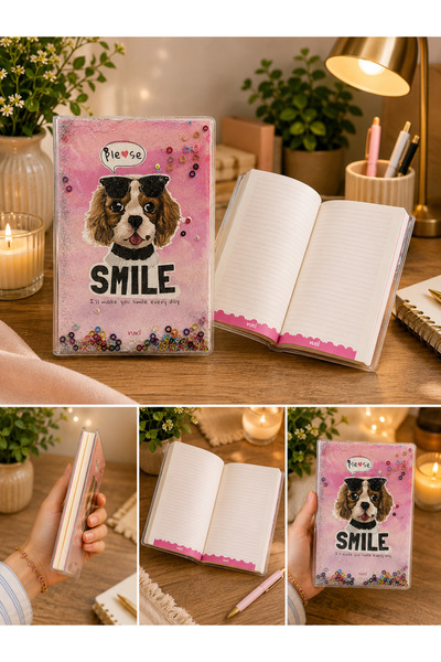 Bymiel Patterned Notebook with Glittery and Watery Cover and Colored Pages