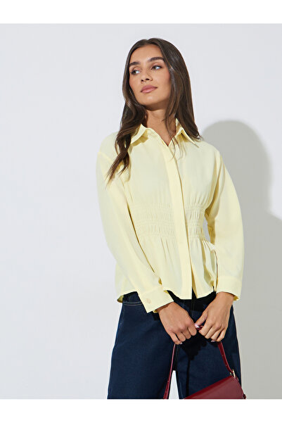 Styli Yellow Solid Smoked Waist Shirt