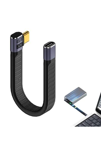 AZONEE كابل تمديد USB4 ذكر إلى أنثى بزاوية قائمة، نحيف ومسطح، بطول 13 سم، يدع...