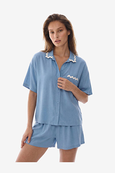 Penti Women's Blue Short Sleeve Viscose Pyjama Set with Shorts
