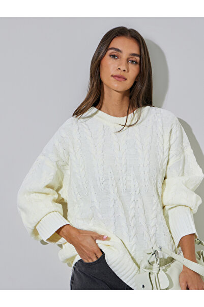Styli Off white Cable Knit Longline Oversized Sweater
