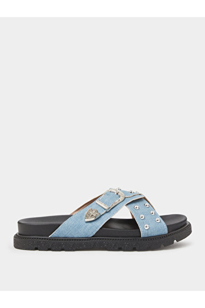 Take Two By Styli Blue Studded Strap Flatform Sandals