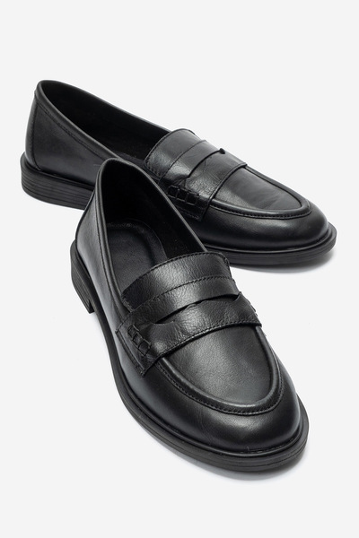 De Marscha Hakiki Deri Kadın Loafer Siyah Bellessa