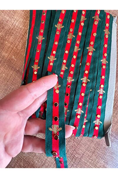 Gönülden Tasarım 100X2 cm Bee Patterned Studded Ribbon Sewing Accessory