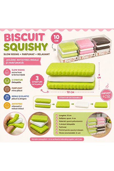 SHOP LIKE A PRO Biscuit Squishy, 10 cm, Slow Rising, Parfumat, 3 Straturi Det...