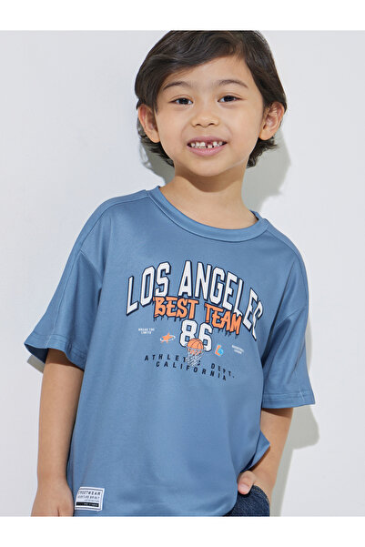 Styli Boys Acid Blue Graphic Print Patchwork Oversized T-Shirt
