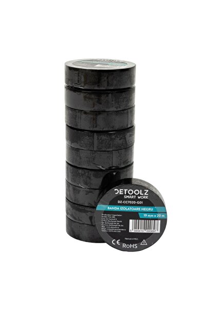 DETOOLZ Σετ 10 τεμαχίων μονωτική ταινία 19mm*20m ΜΑΥΡΗ G01