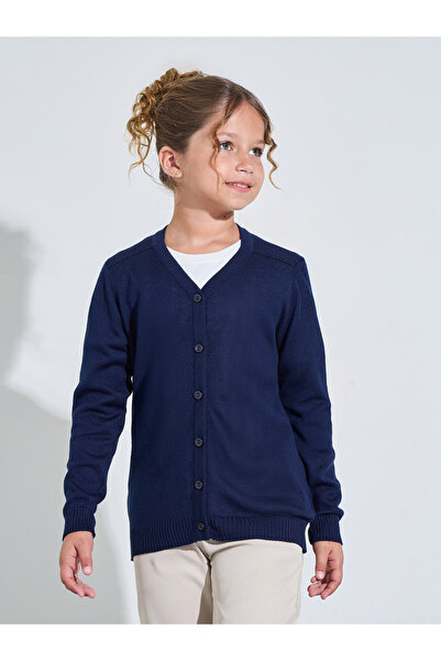 Styli Teen Girls Navy Blue Solid Button Front Cardigan