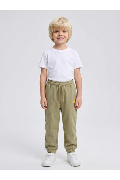 JUNIORLOOM By Styli Boys Khaki Pintuck Details Cuffed Hem Cotton Joggers By J...