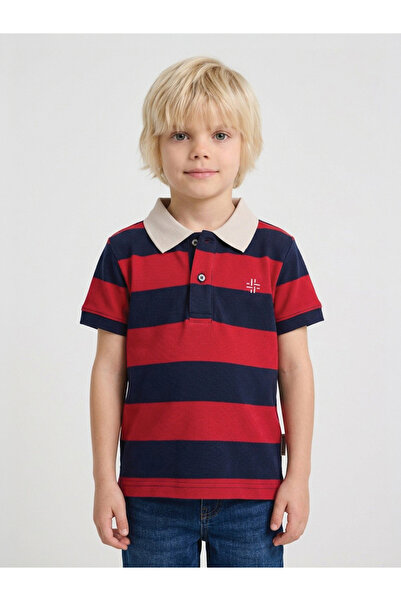 JUNIORLOOM By Styli Boys Multi-Color Striped Contrast Collar Polo T-Shirt By ...