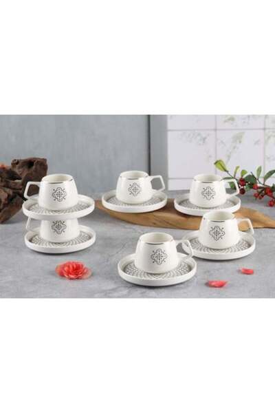 SHALLOW New Bone China Mona Coffee Cup And Saucer Set, 100ml (white, 6 Cups, ...