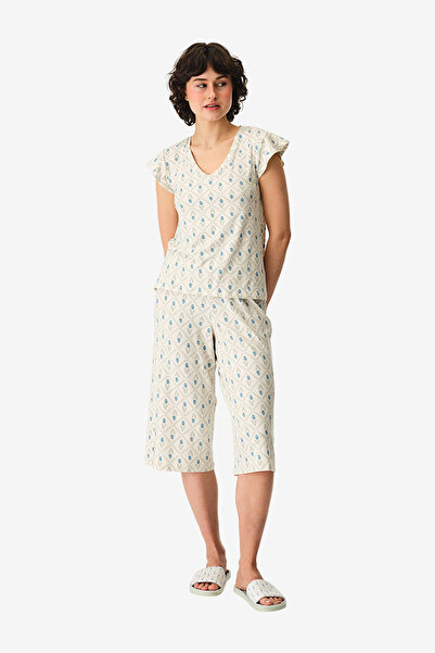 Penti Women's Beige Short Sleeve Polyester Pyjama Set with Capri Pants