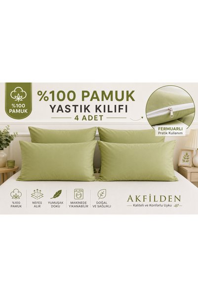 Genel Markalar %100 Pamuk Fıstık Yeşili Yastık Kılıfı 4 Adet – Akfilden, Yumu...