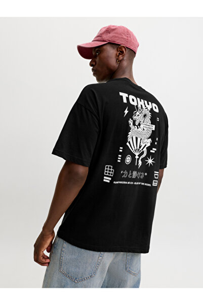Jack & Jones تي شيرت أسود برسومات توكيو دراجون