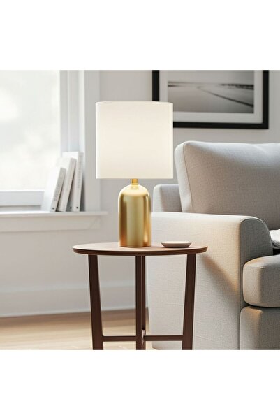 Danube Home Fedora Table Lamp – Metal – Gold – D28xH48 Cm, Glass, Linen, L 30...