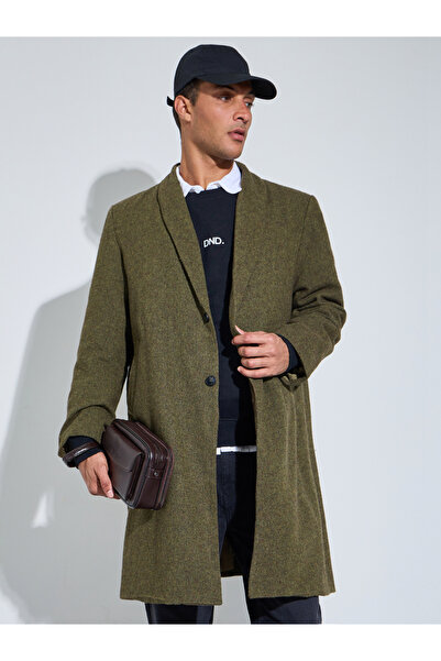 Styli Men Olive Oversized Textured Buttoned Coat