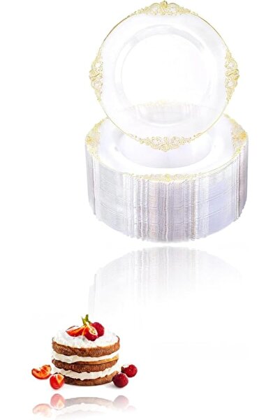 Sweet seven اطباق عشاء شفافة بحافة ذهبية من سويت سيفين، 20 طبق انيق لحفلات ال...