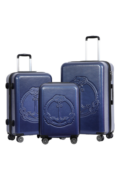Biggdesign 3 Piece Luggage Set with Spinner Wheels, Navy Blue 20/30/45 kg Car...